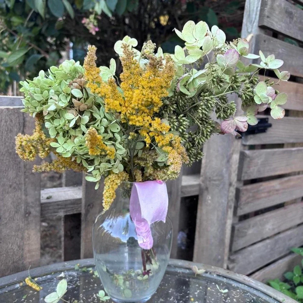 Preserved Goldenrod and Hydrangea Bouquet Real Dried Wildflower Farmhouse Decor
